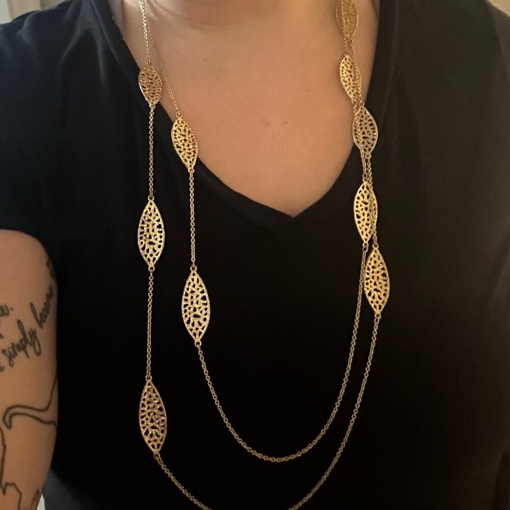 Gold Double Chain Leaf Necklace